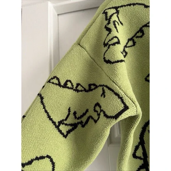 Aelfric Eden Green Dinosaur Cartoon Pattern Oversized Knit Sweater Size Small - Picture 7 of 7
